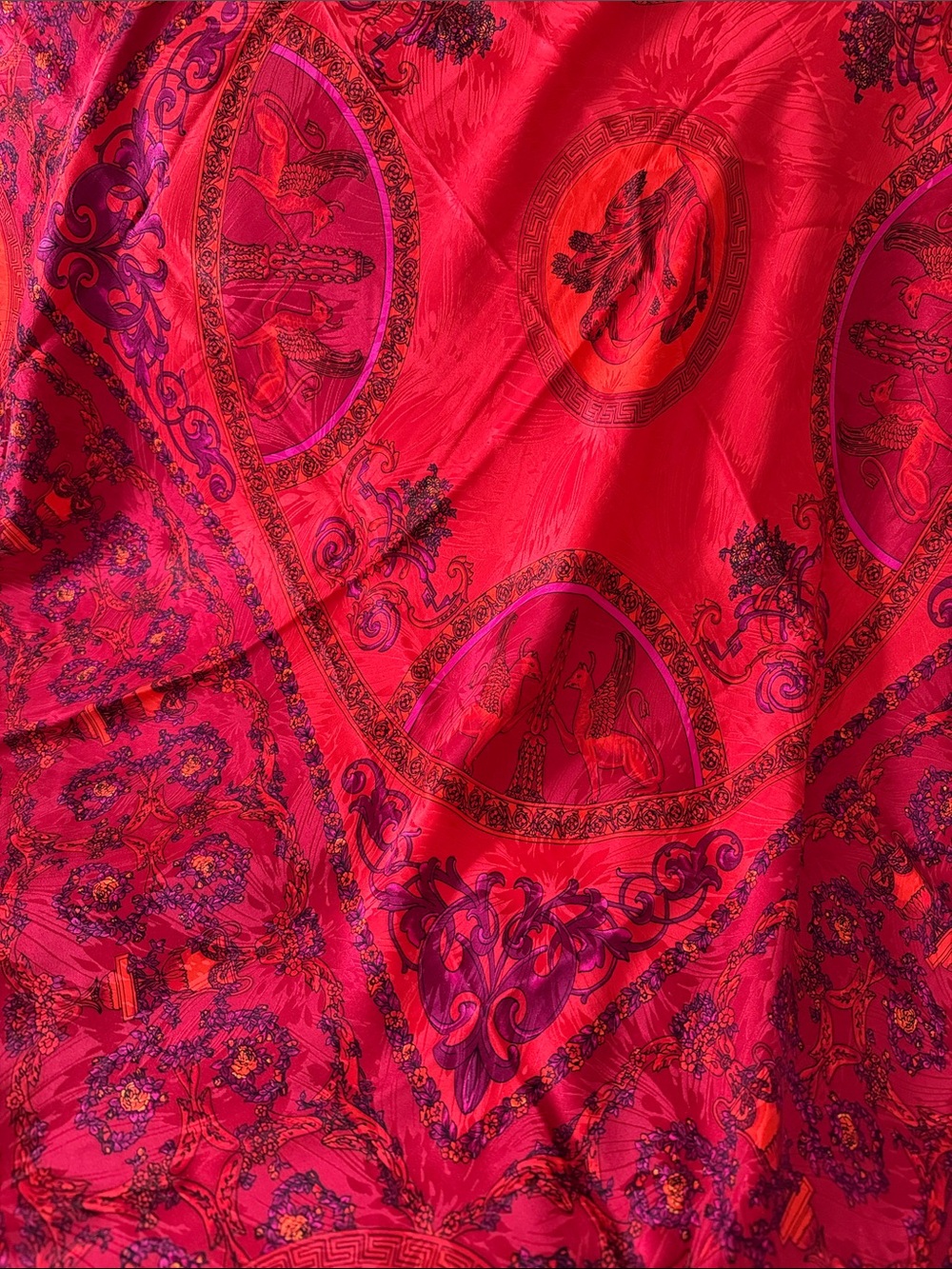 Vibrant Red and Fuchsia Printed Silk Scarf